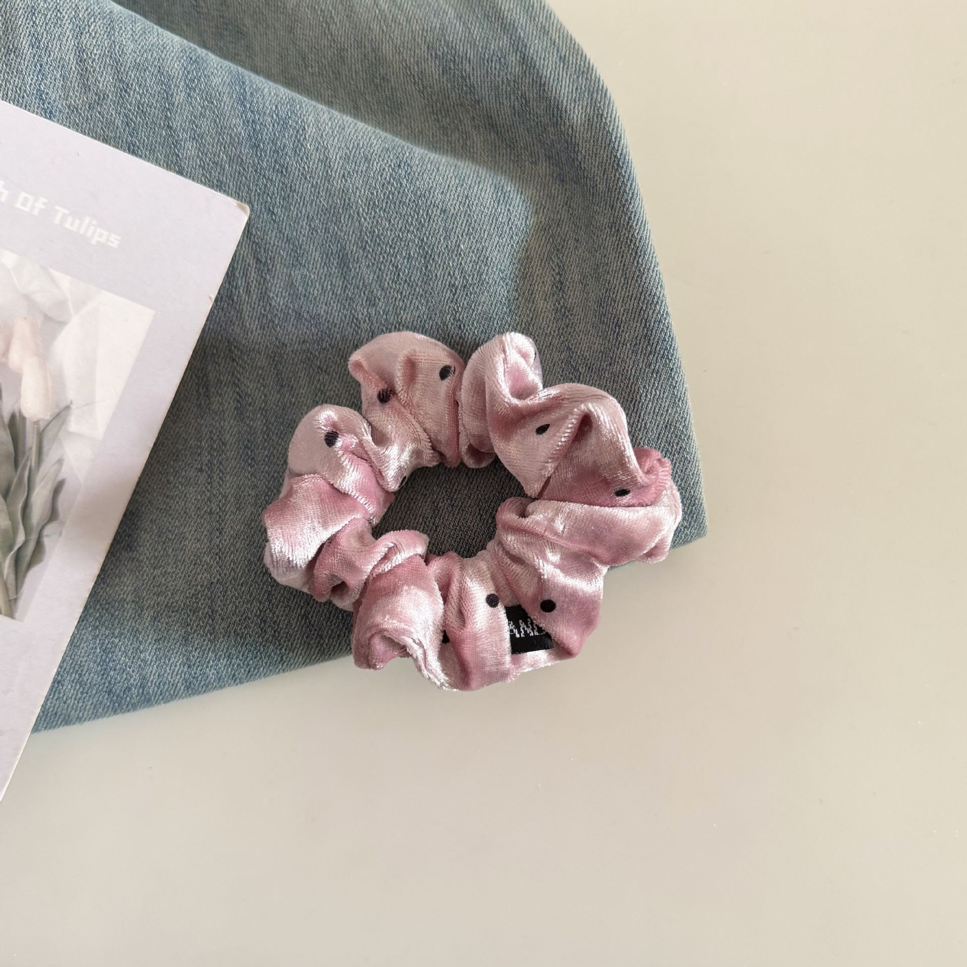 Women's Velvet Hair Scrunchie Ball Head Tie All Seasons Polka Dot