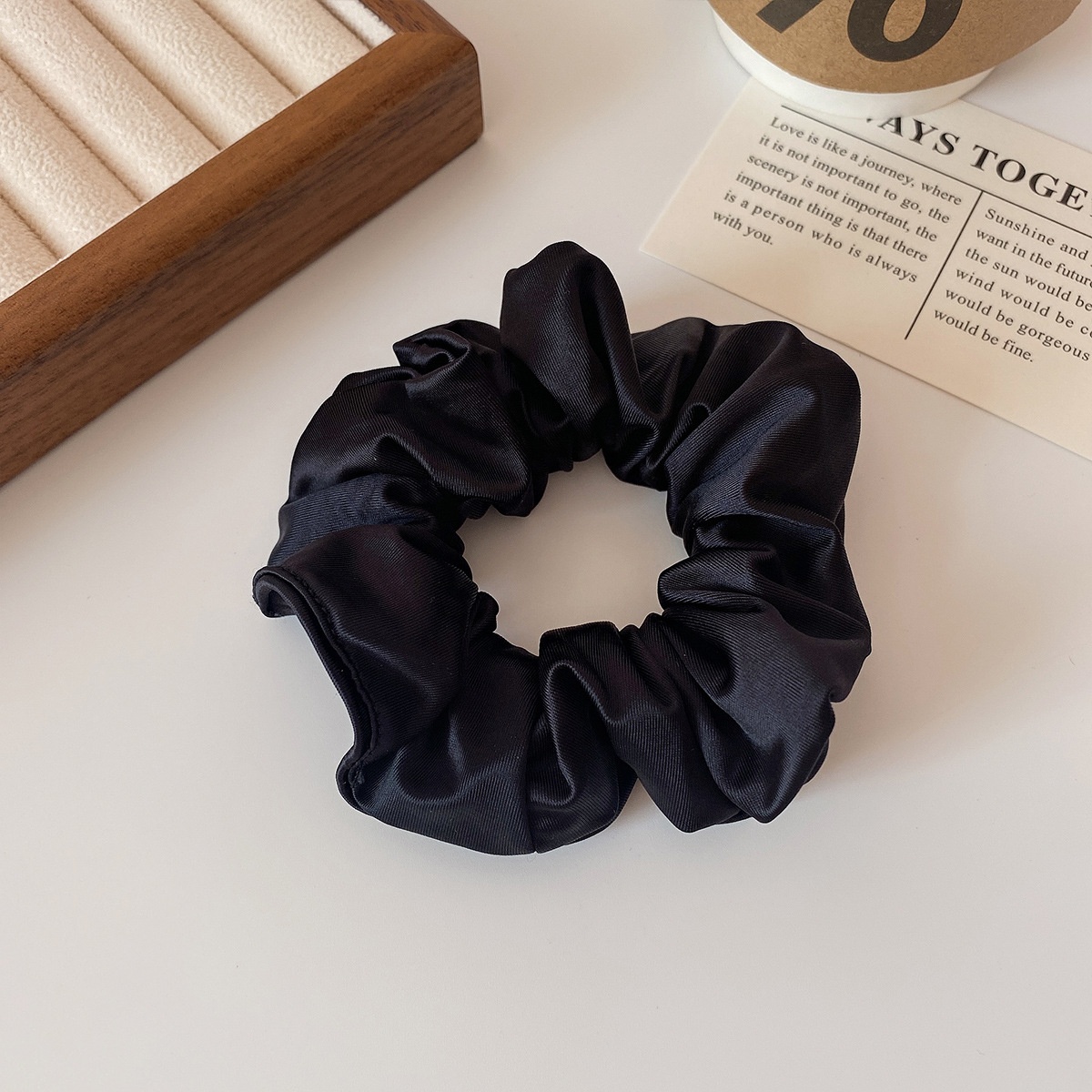 Women's Smooth Satin Scrunchie Hair Tie For Daily Wear Solid Black