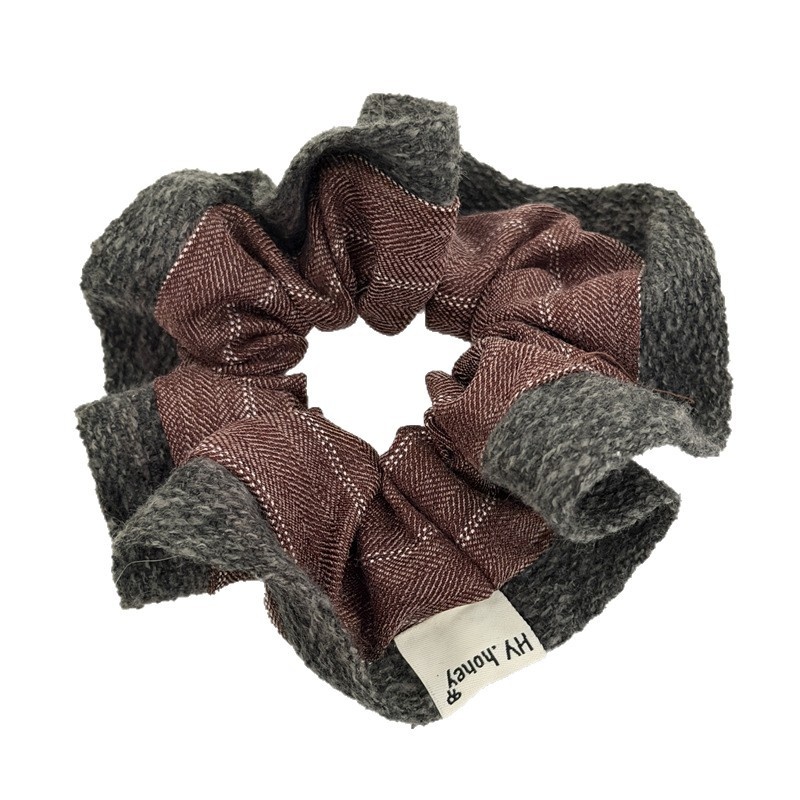Women's Autumn Winter Knit Hair Tie Retro Striped Coffee Color