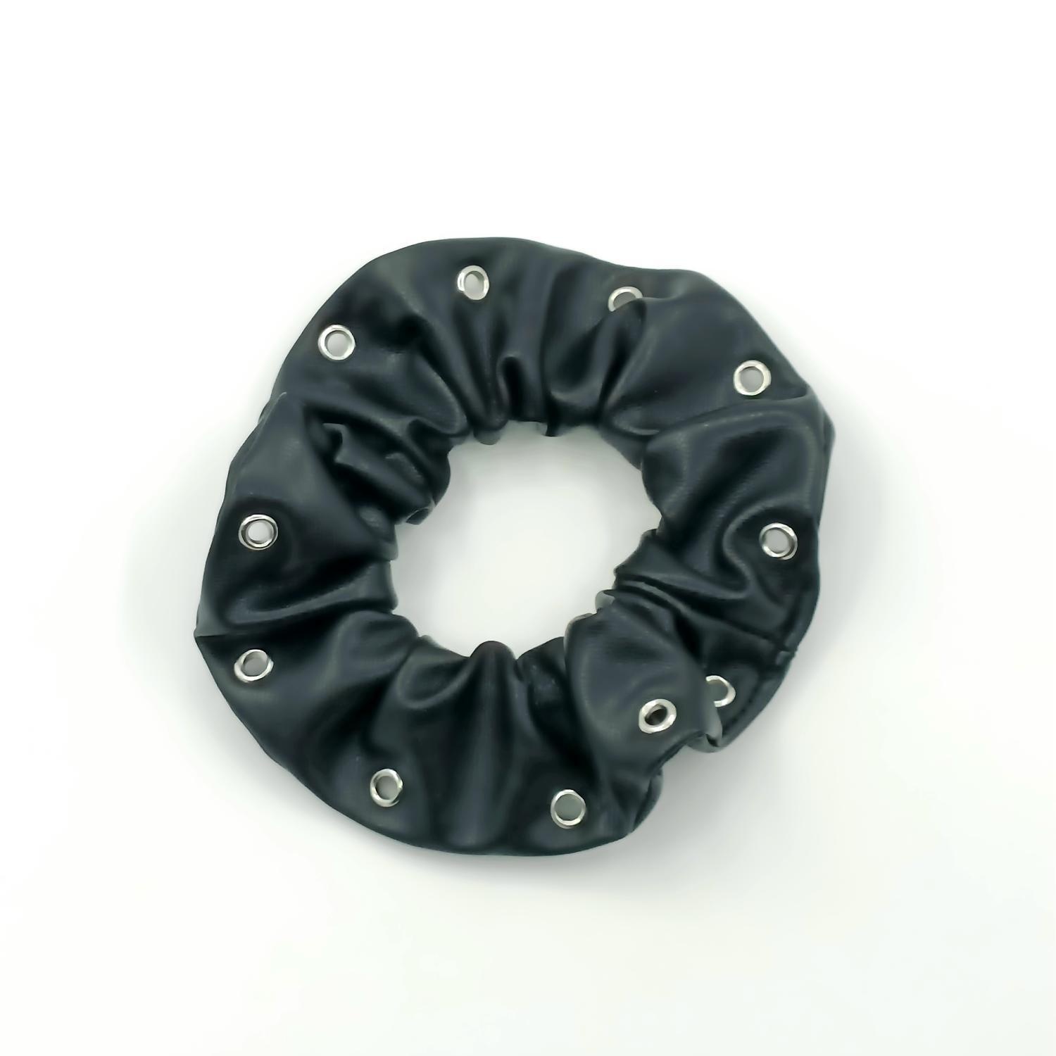 Women's Fashion Punk Square Rivet PU Leather Elastic Hair Tie Band