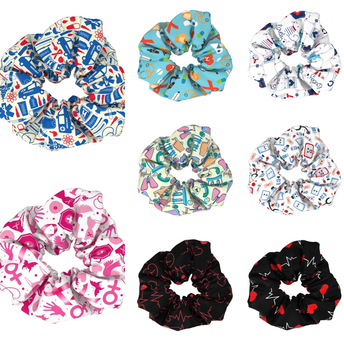 Women's Nurse Themed Cloth Headband Medical Hair Tie Heart Multi-Color