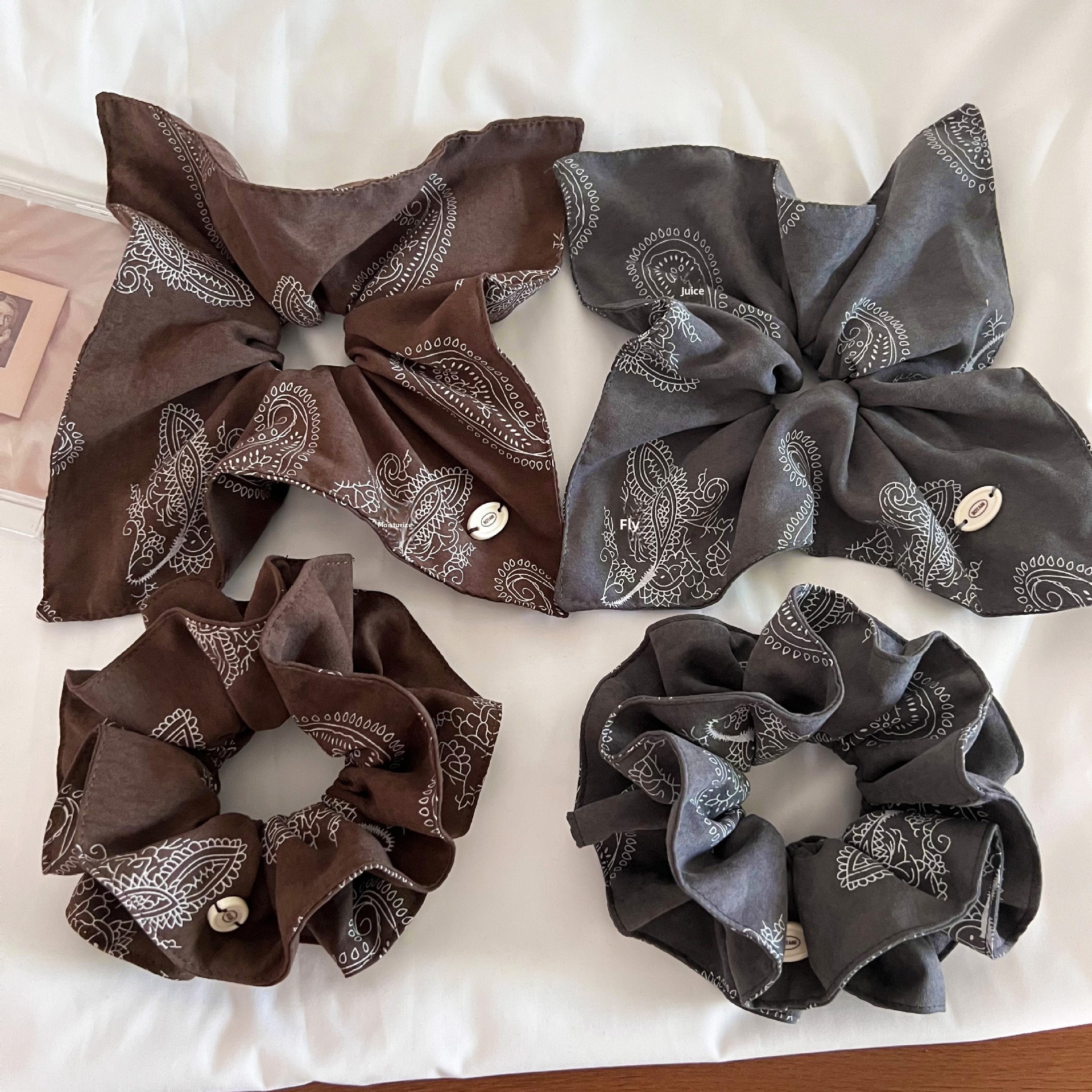 Women's Autumn Soft Cloth Telephone Cord Hair Tie Coffee Floral