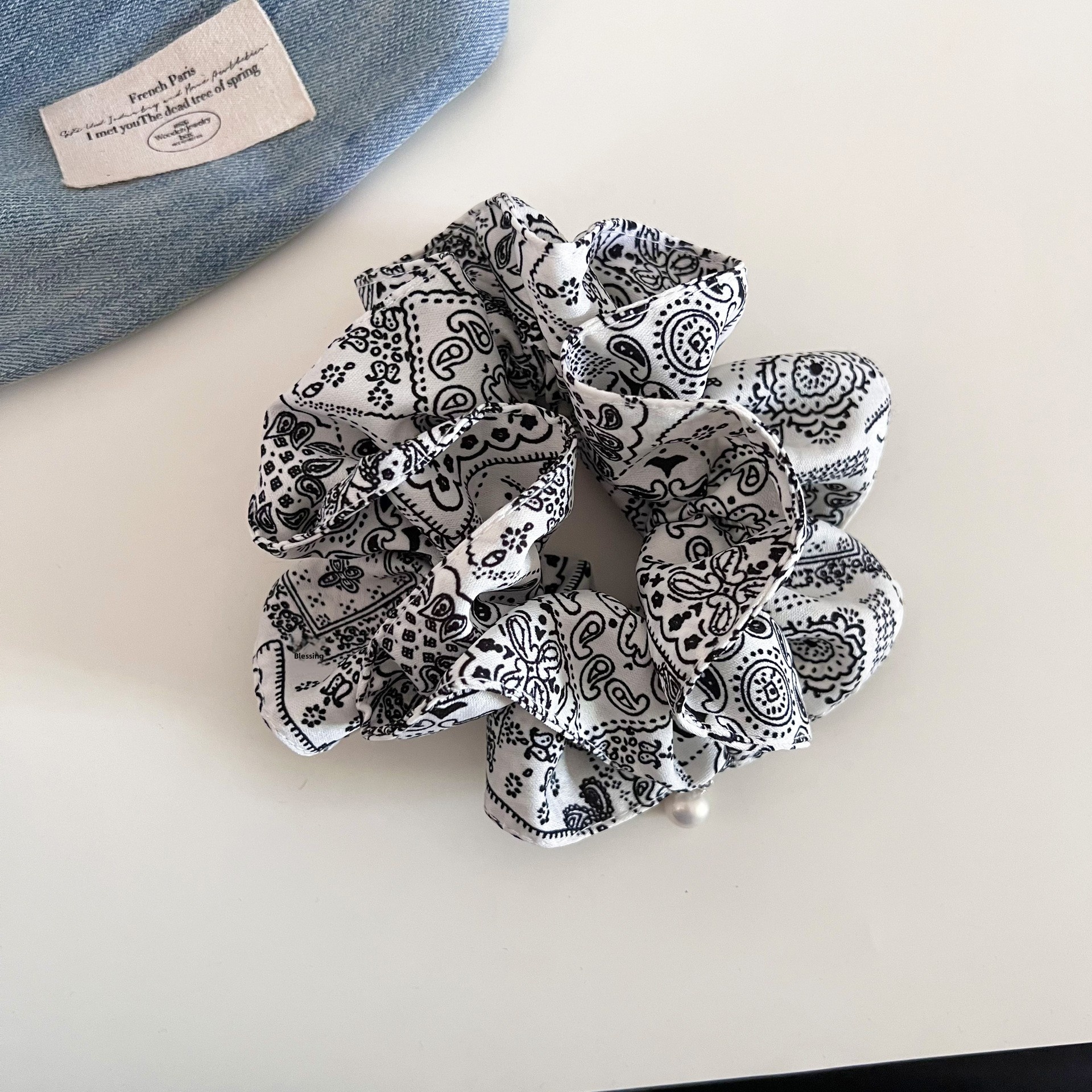 Women's Navy Ditsy Floral Cloth Hairband for Easy Bun & Ponytail Styling