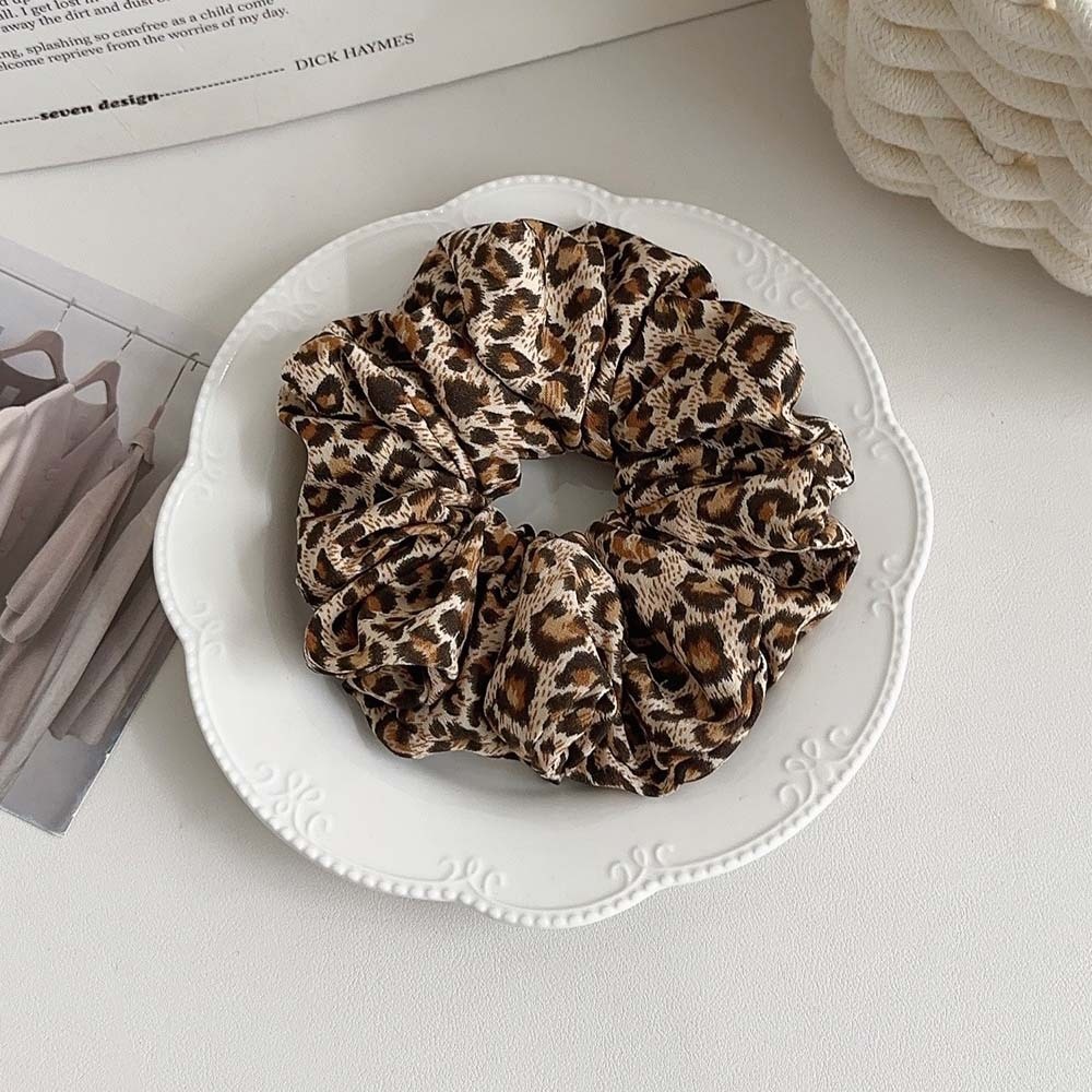 Women's Oversized Spring Cloth Bubble Braid Hair Tie Leopard Print