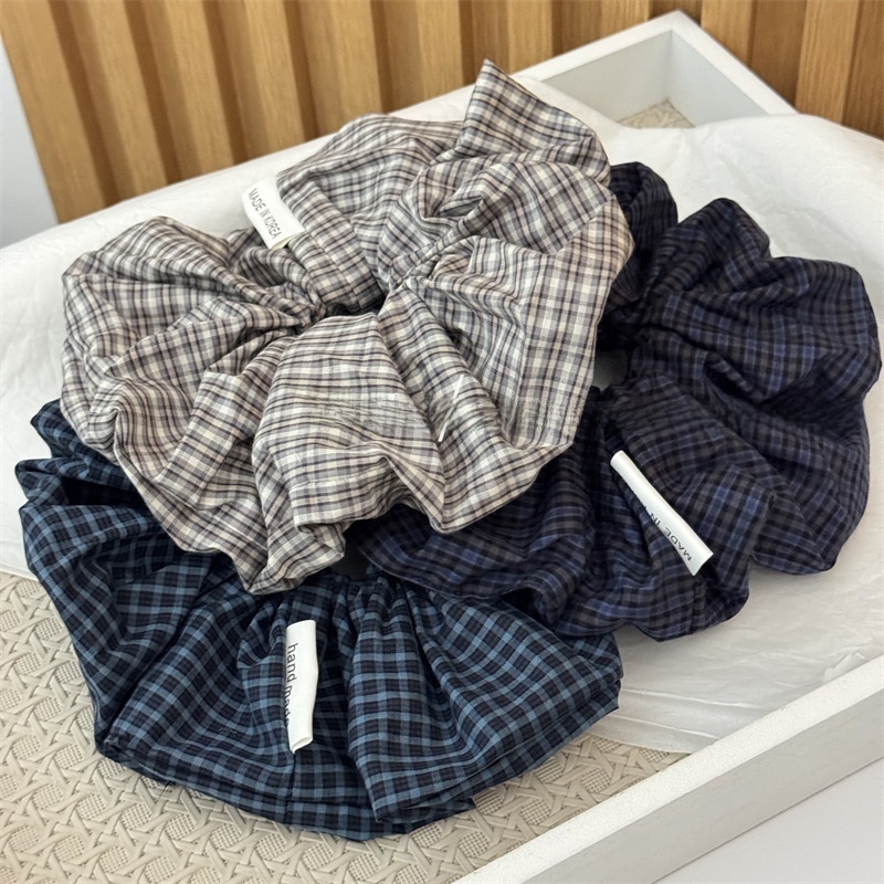 Women's Daily Cloth Scrunchie Hair Tie Retro Navy Blue Checkered Plaid