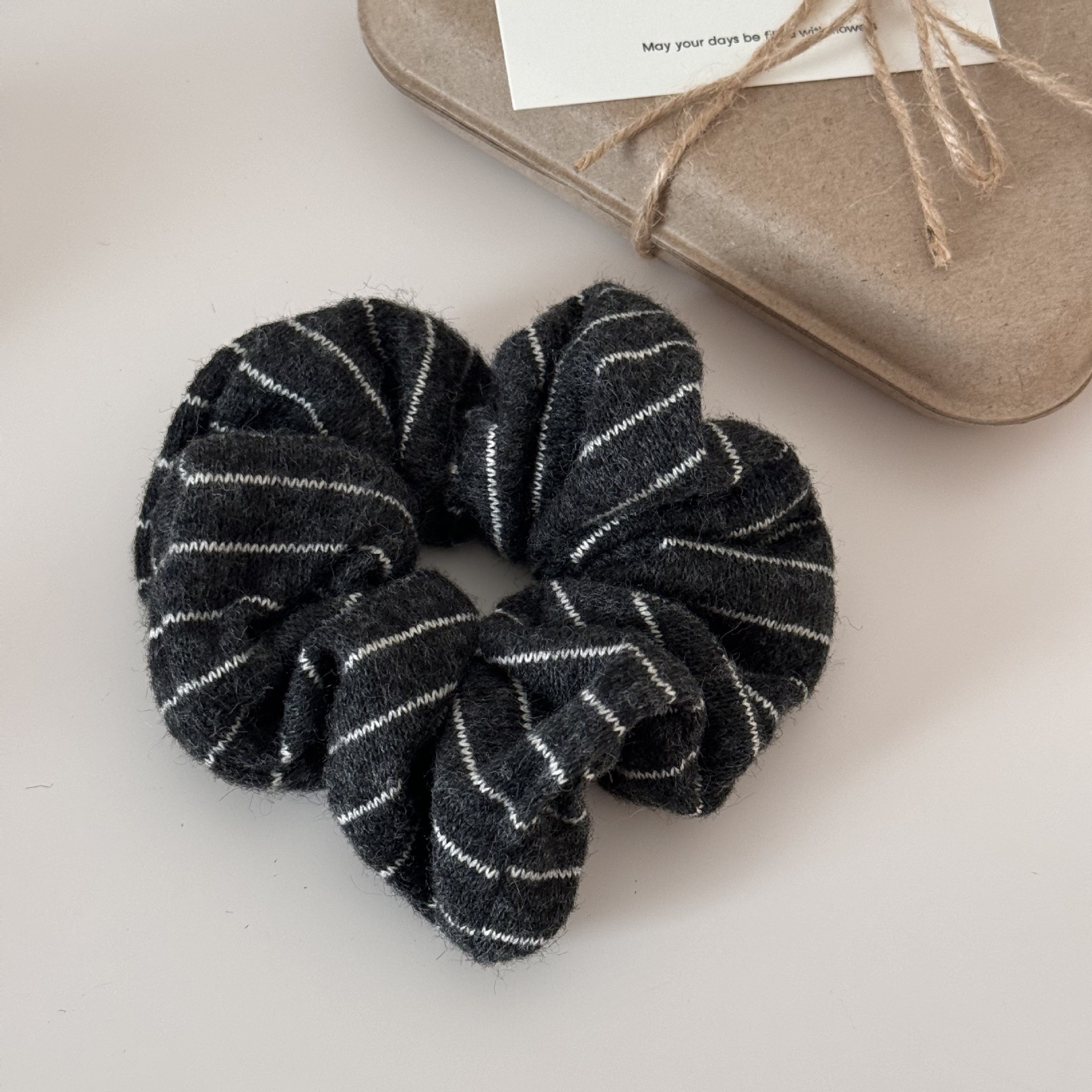 Girls Premium Knitted Woolen Bun Hair Ties Autumn Winter Striped