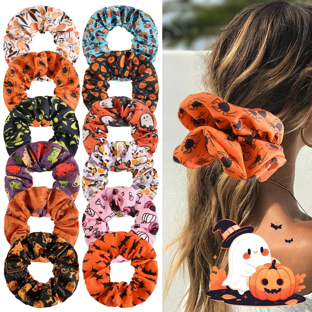 Women's High Elastic Cloth Hair Ties Halloween Cartoon Solid Color