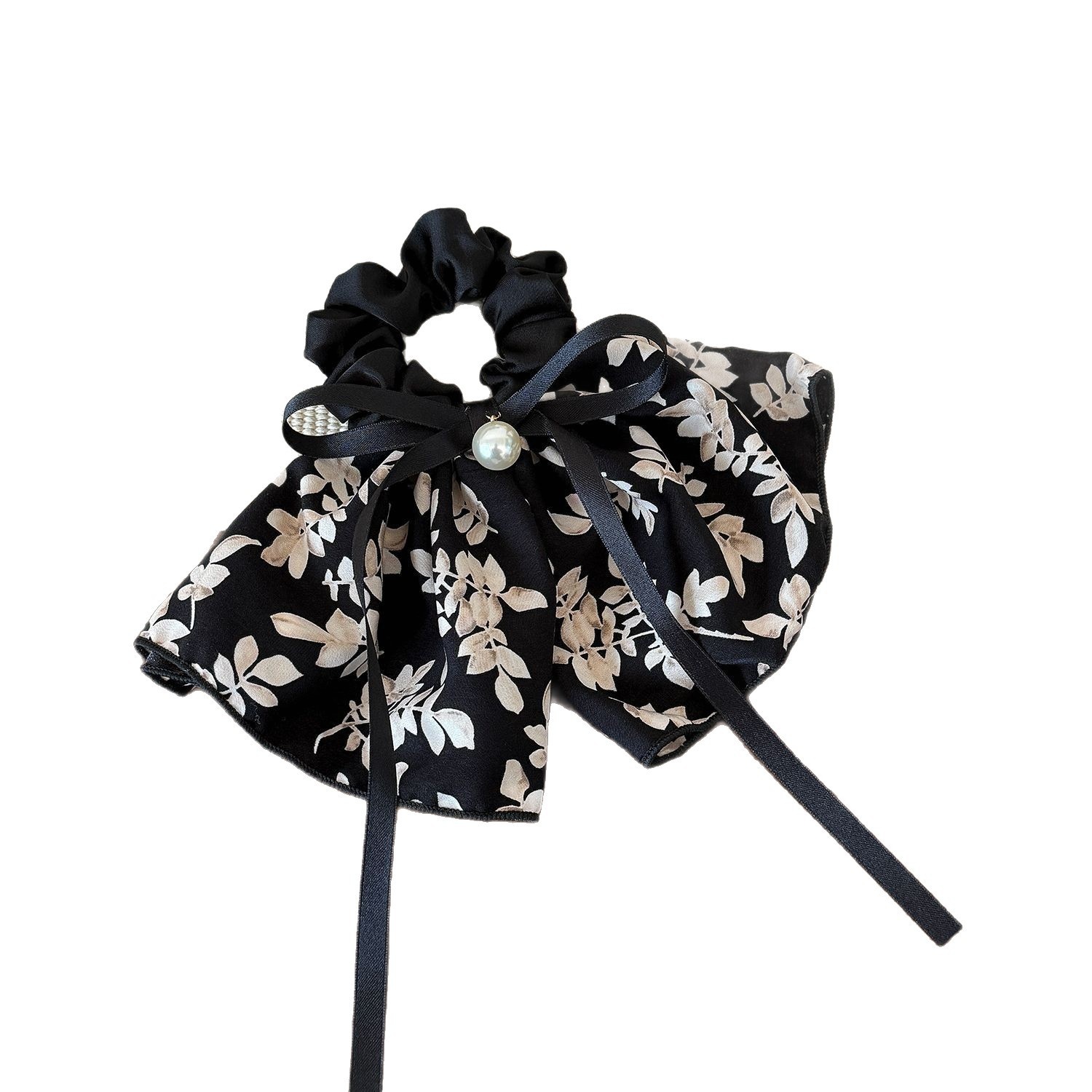 Women's Spring Summer Cloth Bow Knot Hair Tie Black Ink Painting