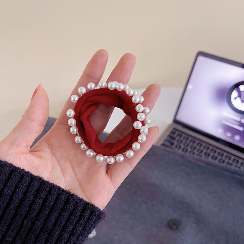 Women's Stylish Pearl Cloth Hair Tie Commute Scrunchie Solid Colors