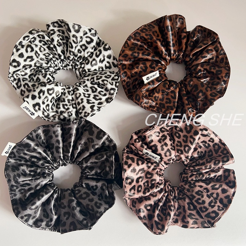 Women's Retro High Elastic Leather Hair Ties For Bun Leopard Print