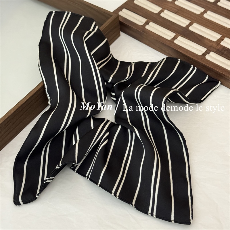 Women's Stylish Everyday Cloth Hair Tie, Beige and Black Striped