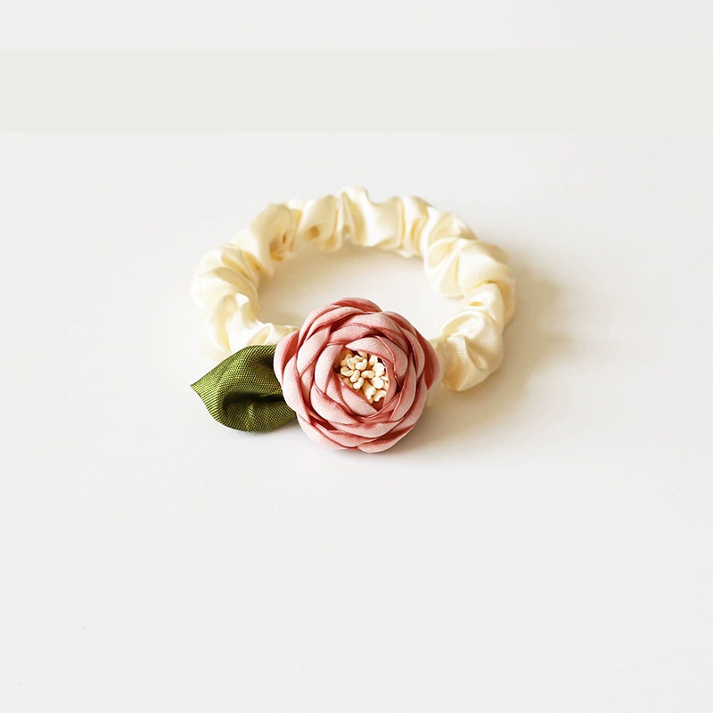 Girls Sweet Cloth Low Ponytail Braid Hair Accessories Tea Rose Floral