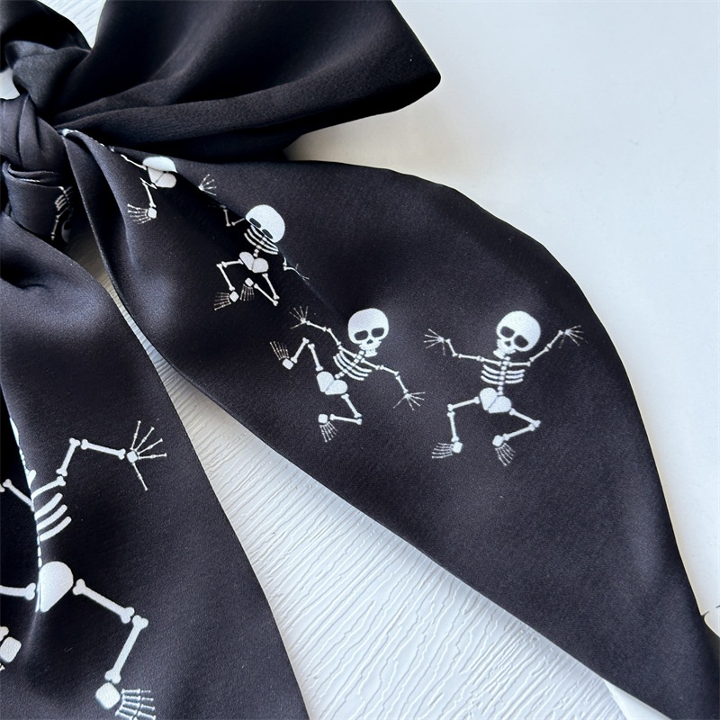 Women's Daily Handmade Ribbon Bow Ponytail Scrunchie Color Block Skull