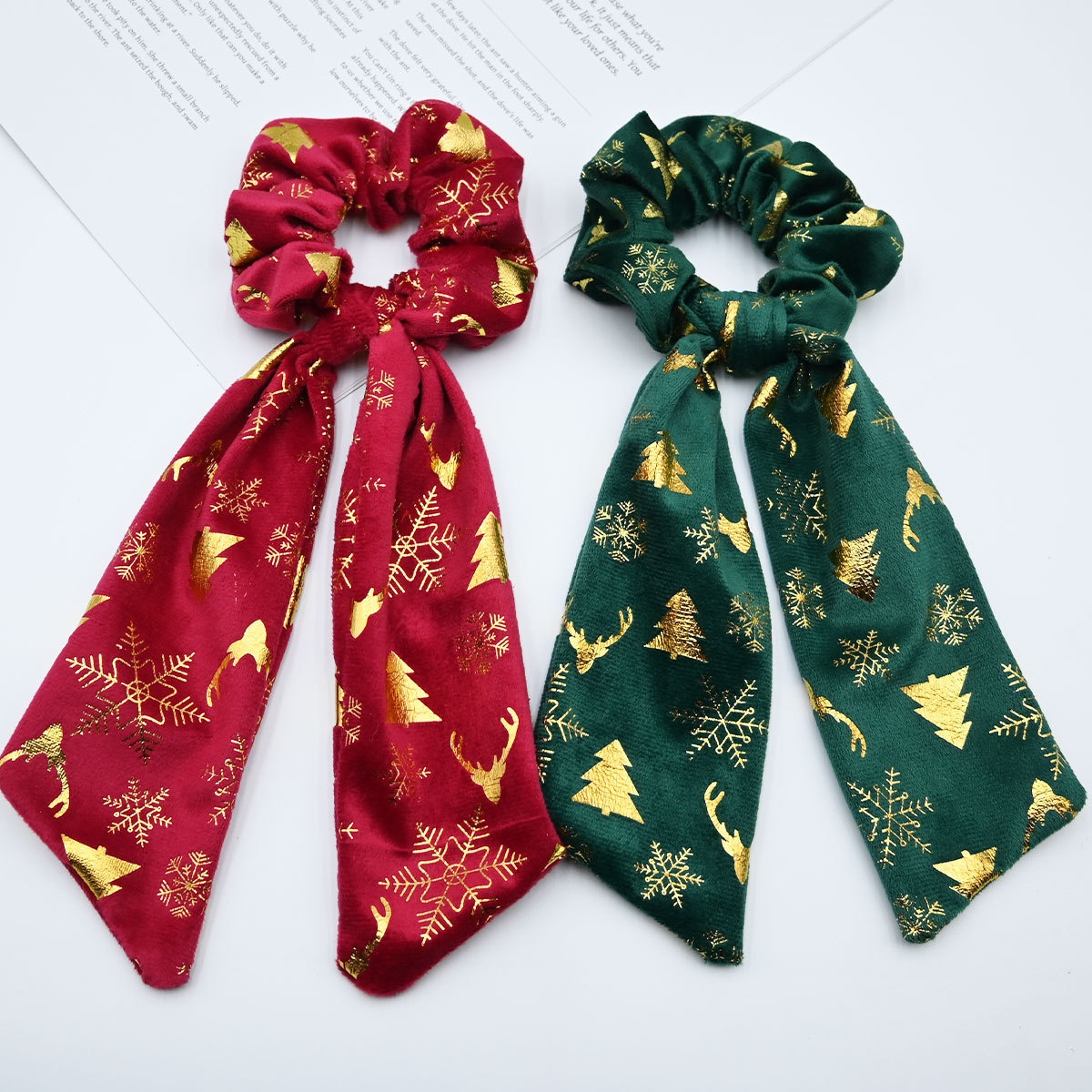 Women's Christmas Plush Ribbon Hair Tie High-End Elastic Festive Hair Rope