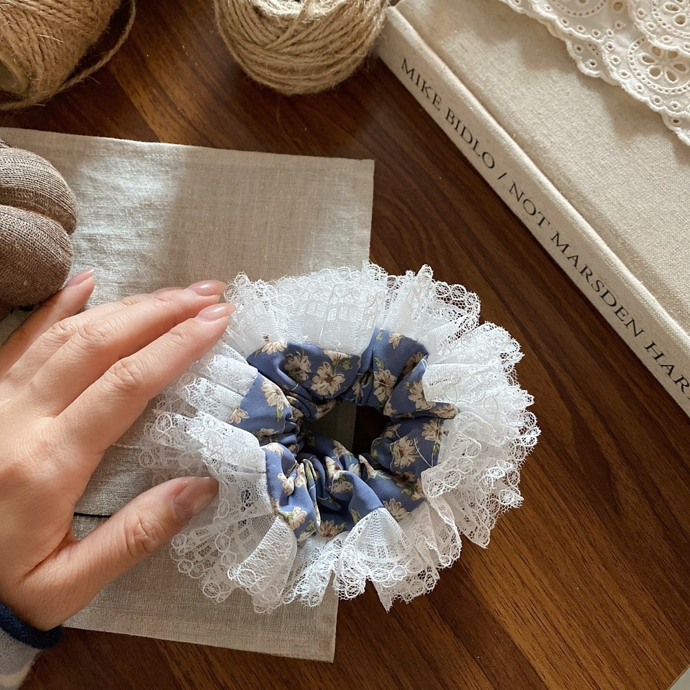 Women's Sweet Lace Hair Rubber Band For Spring Summer Blue Floral