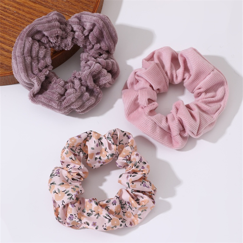 Women's Ethnic Floral Plush Hair Accessories Set Winter Large Elastic Ties