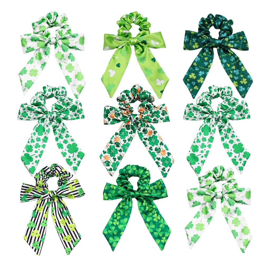 Women's Big Bow Hair Tie Headband Green Shamrock St. Patrick's Polyester