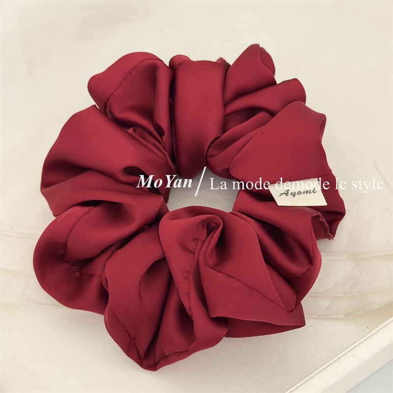 Women's Spring Elegant Satin Hair Tie Scrunchie Solid Color Beige