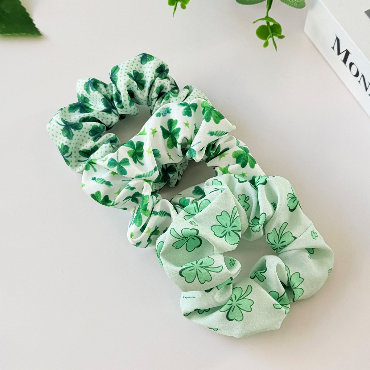 Women's Festival Party Cloth Elastic Hair Tie Green Four Leaf Clover
