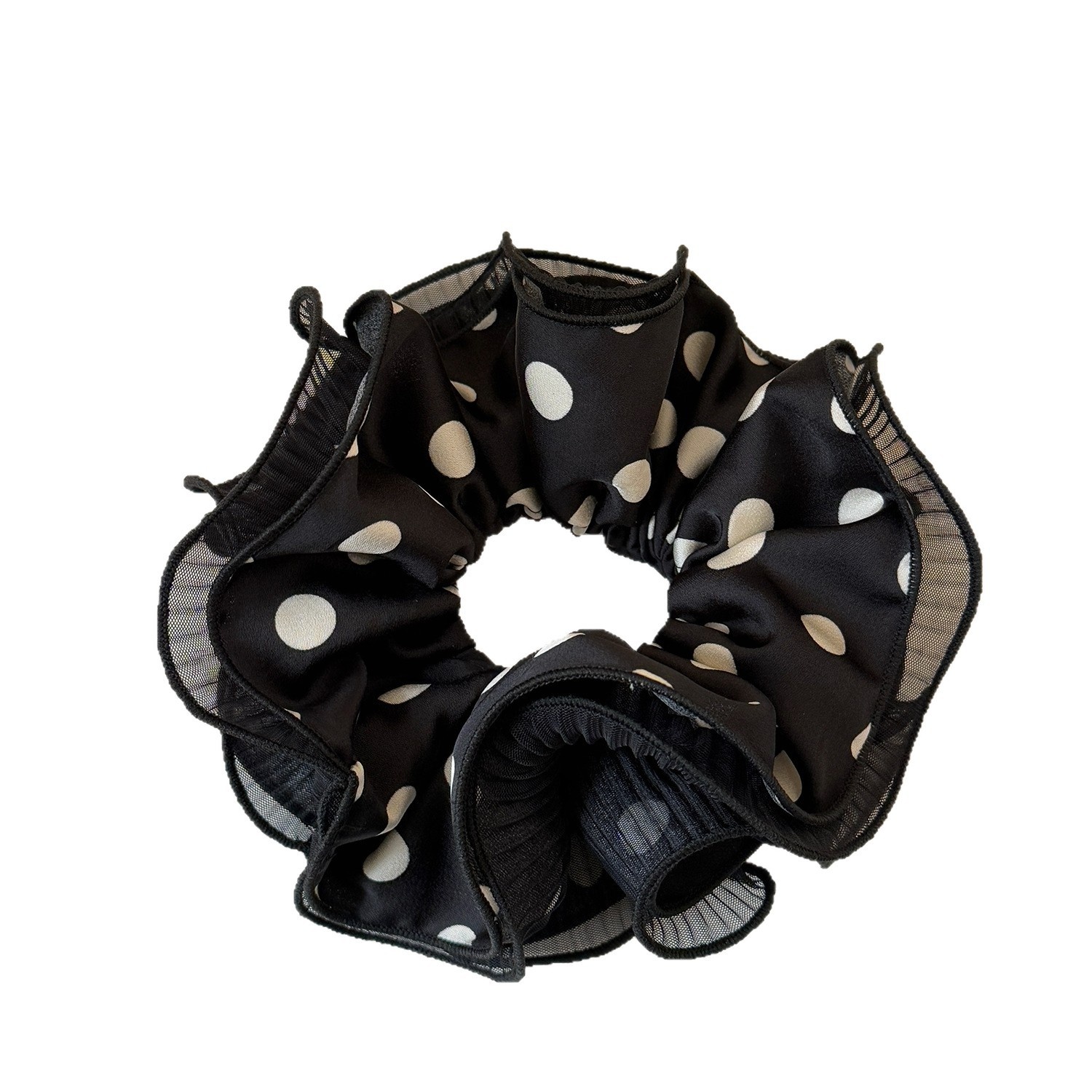 Women's All-Season Soft Gauze Scrunchie Hair Tie Black Polka Dots