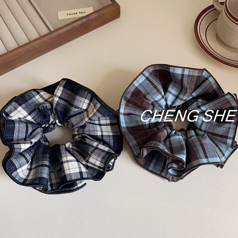 Women's Daily Wear Four Layer Cotton Hair Ties Classic Plaid