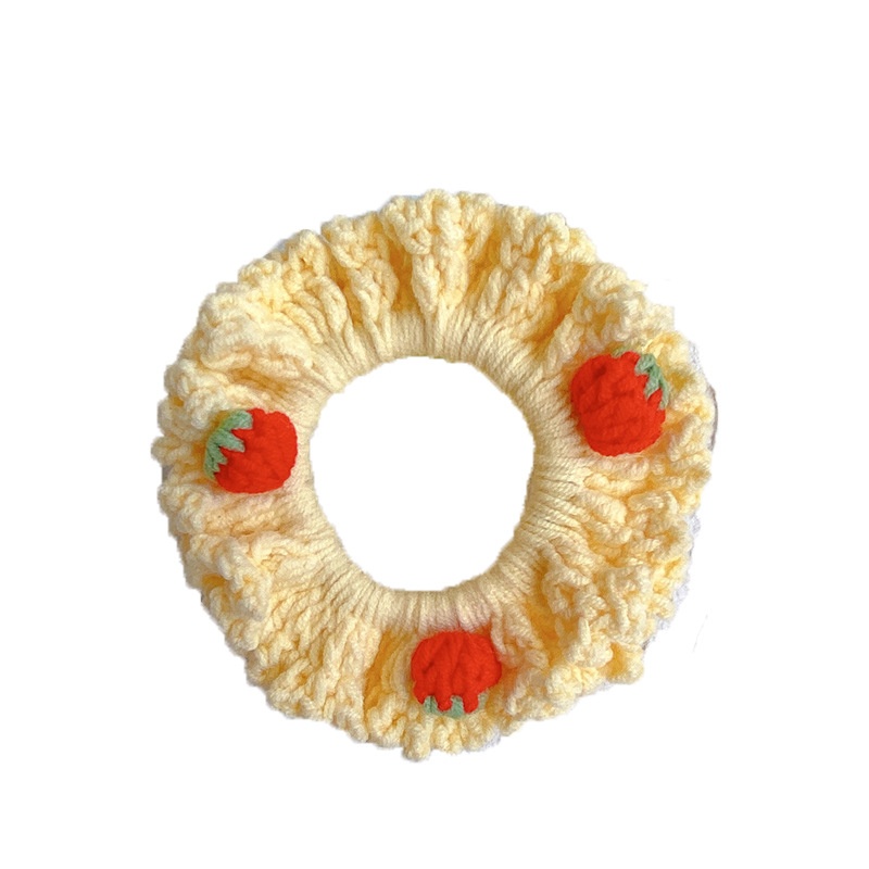 Women Girls Winter Wool Knitted Bow Hair Tie Creamy Strawberry