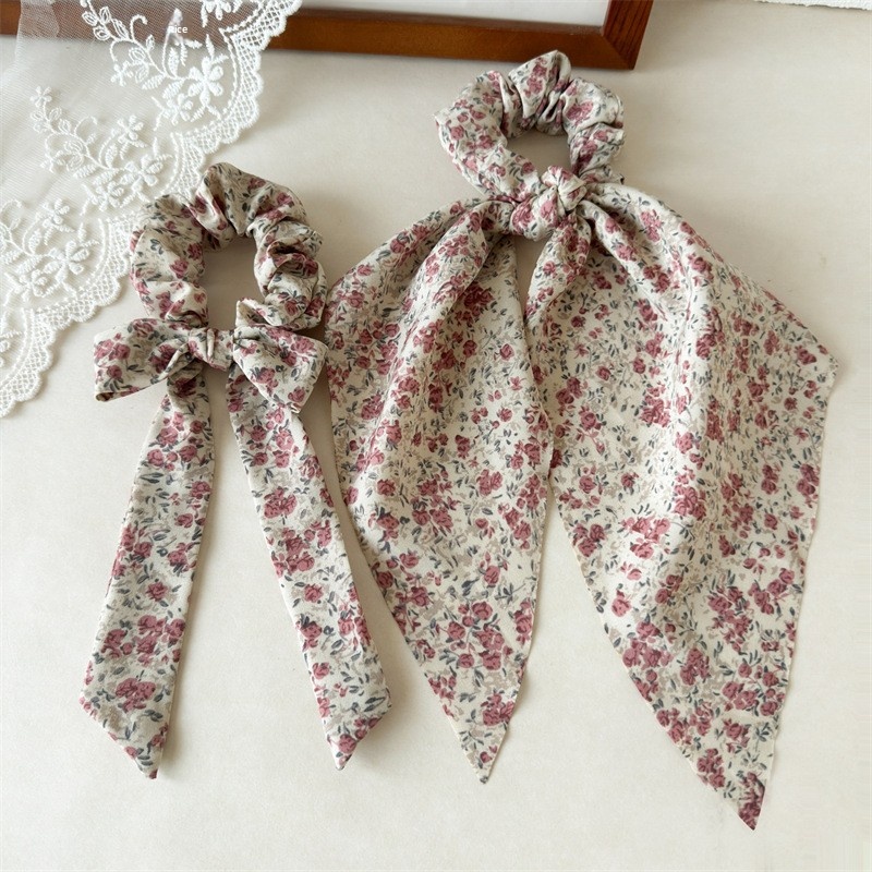 Women's Spring Elastic Polyester Bow Hair Tie Scrunchie Ditsy Floral