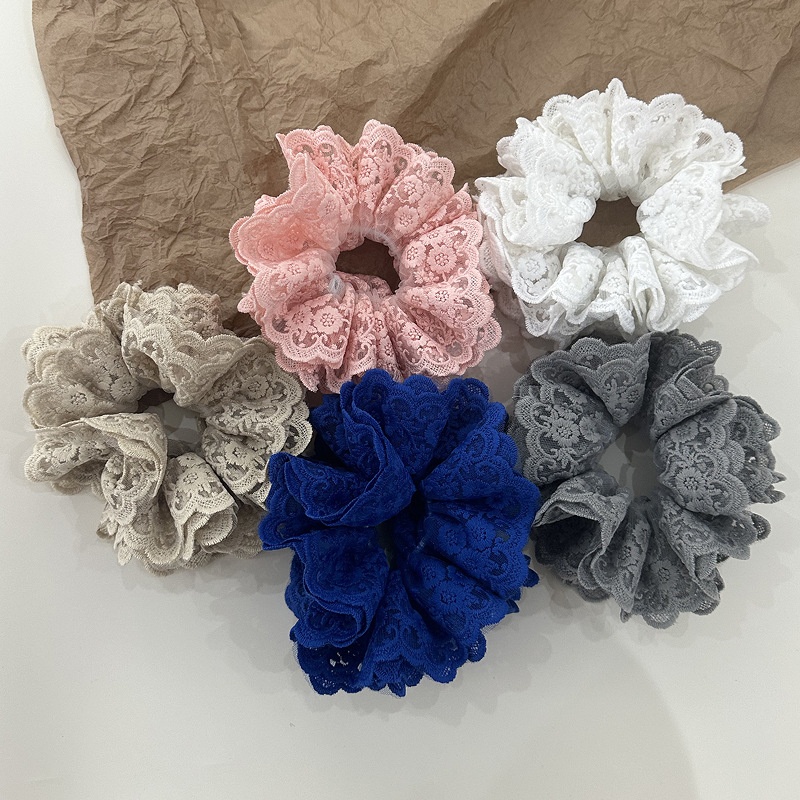 Women's Four Layer Lace Scrunchie Bun Hair Tie Vintage French Cloth