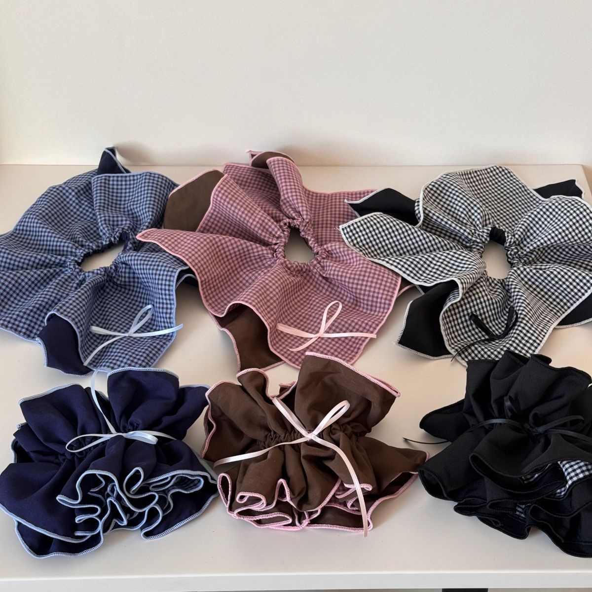 Women's Retro Plaid Double Layer Butterfly Knot Hair Tie Large Sweet Fabric Bow