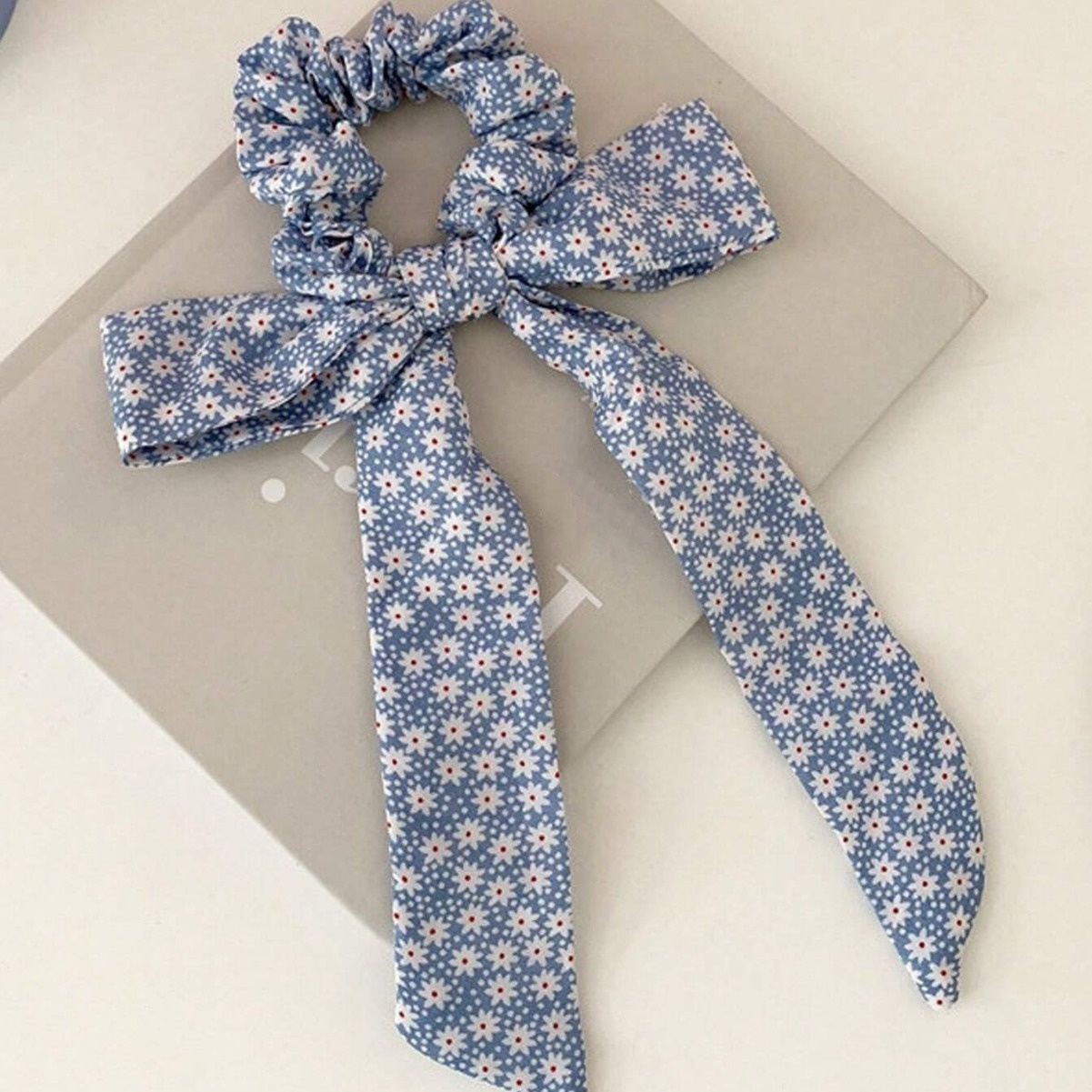 Women Girls French Polka Dot Bow Hair Scarf Fabric Ponytail Holder Tie