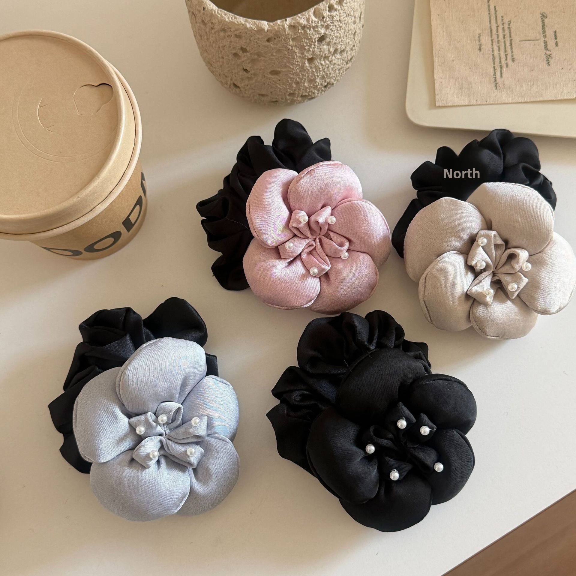 Women's Lolita Pearl Cloth Elastic Scrunchie Hair Tie Floral Polka Dot