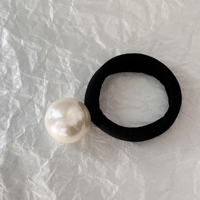 Women's High Elastic Pearl Hair Tie No Damage Ponytail Holder Black