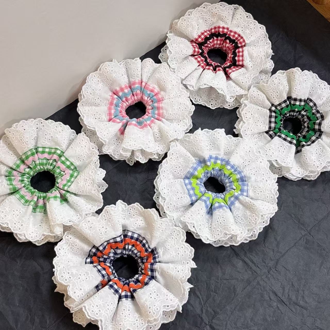 Women's French Romantic Cloth Hair Tie Four Layer Hollow Out Lace