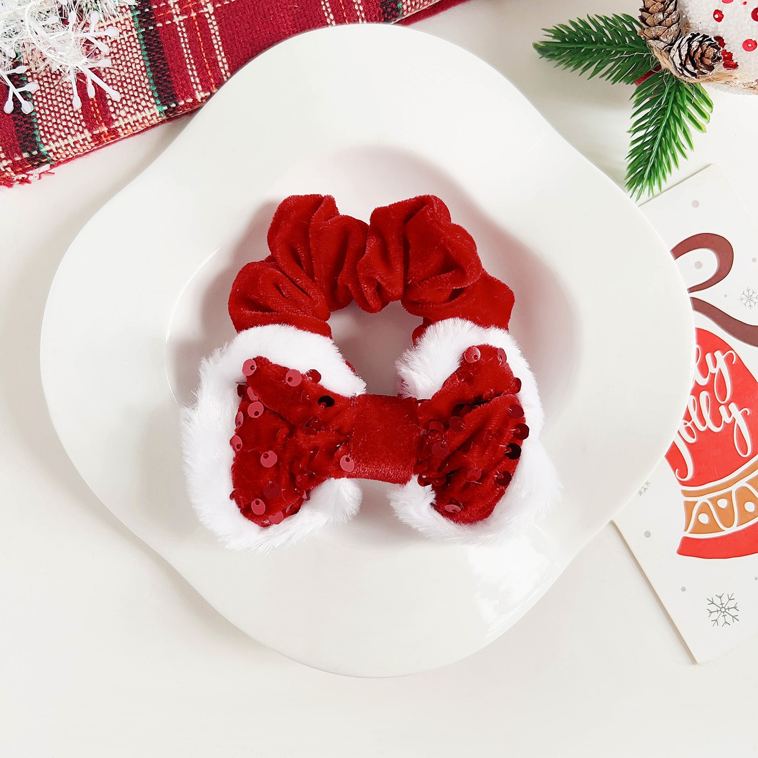 Women's Christmas Plush Hair Ring Elegant Gold Velvet Ponytail Tie