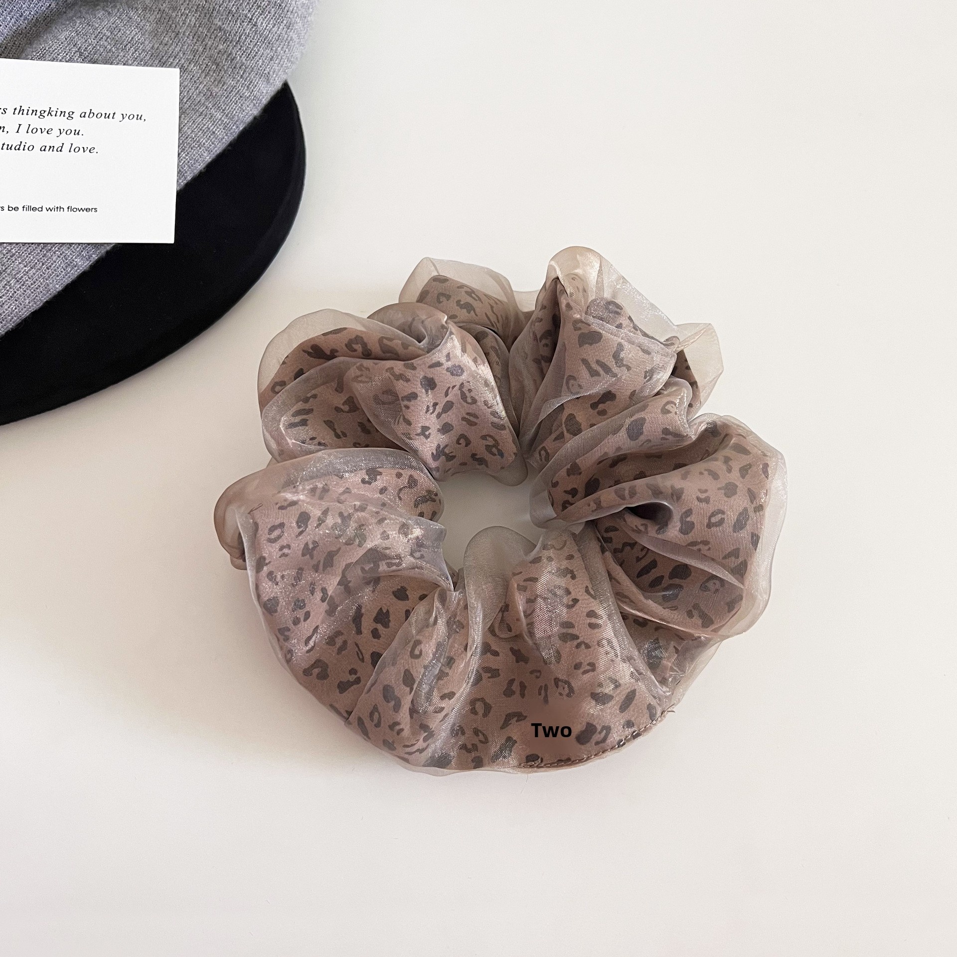 Women's Elegant Mesh Low Bun Hair Tie Accessory Coffee Leopard Print