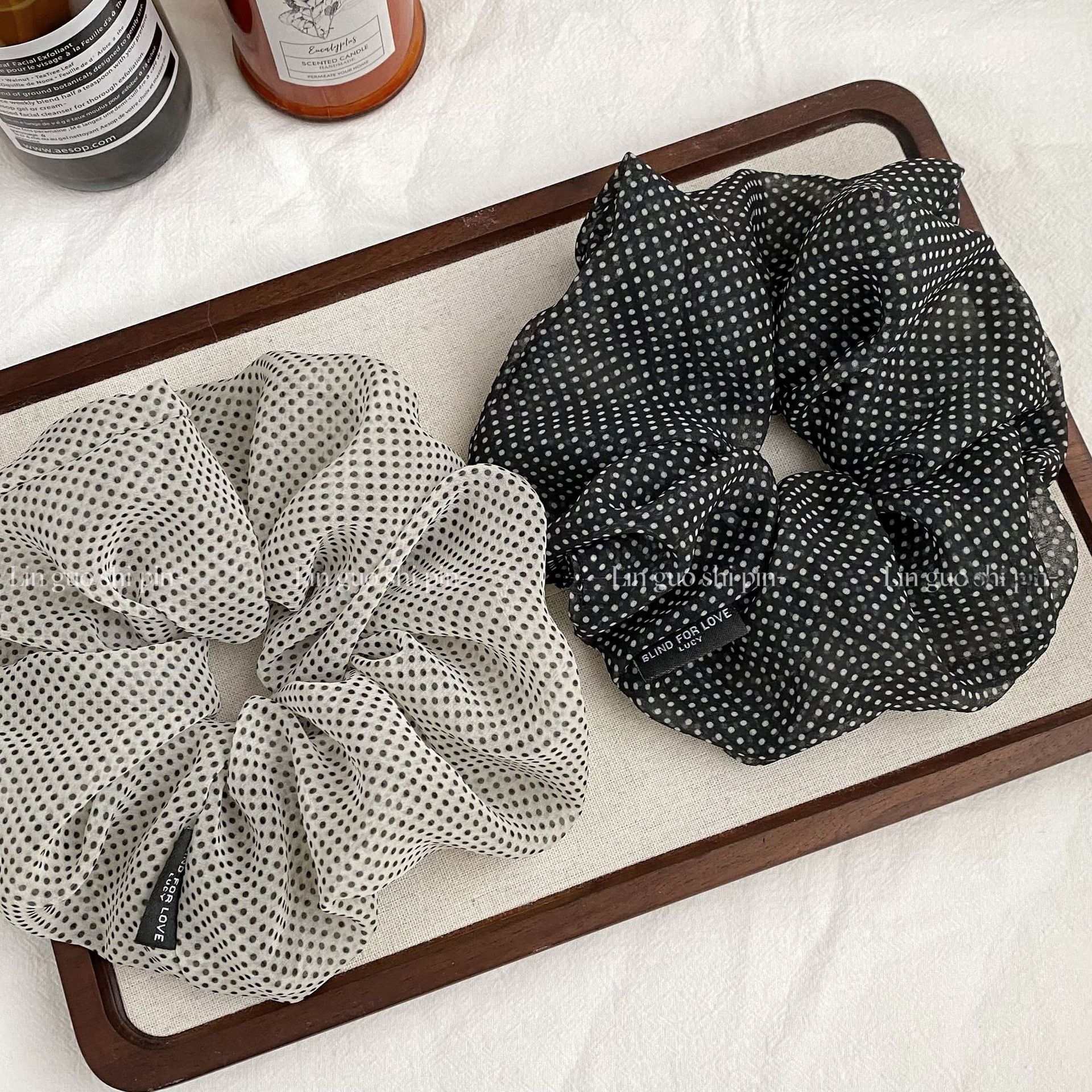 Women's Polka Dot Gauze Hair Tie, Elegant Spring Summer Styling Accessory