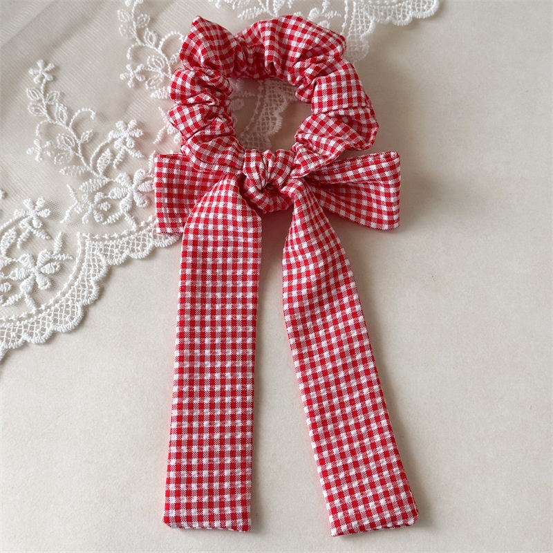 Women's Plaid Fabric Bow Knot Hair Ties Simple Red Black Hair Accessories