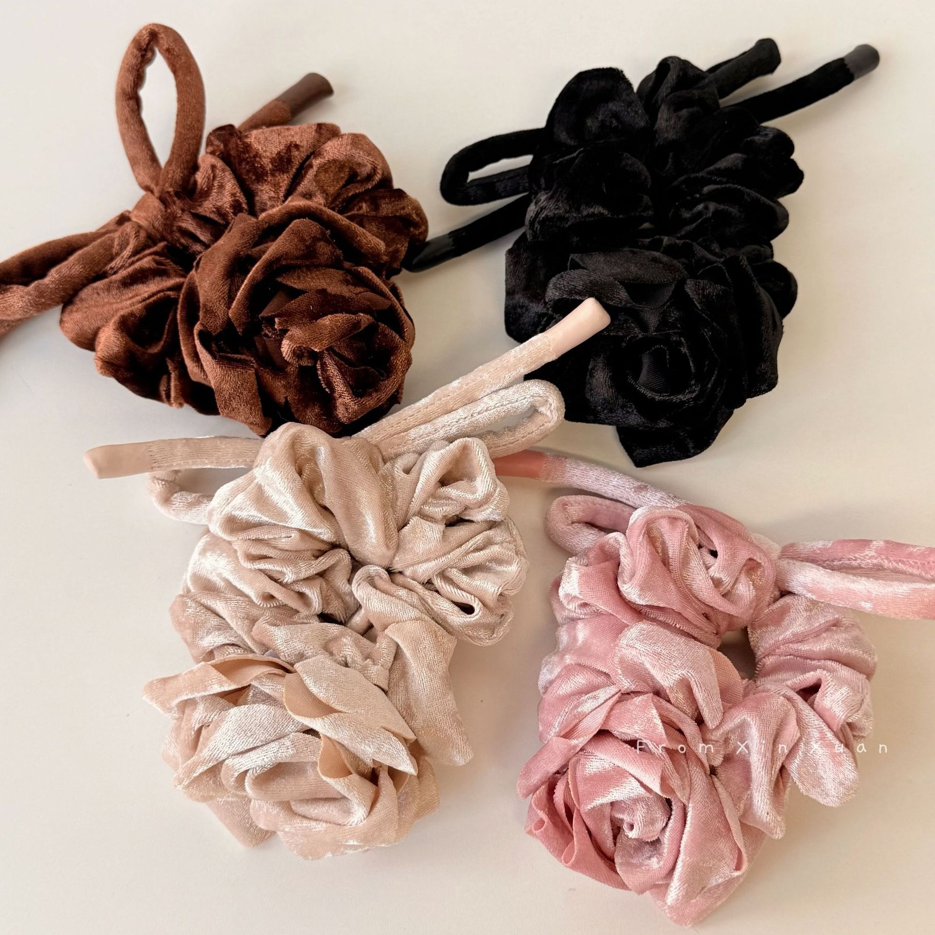 Women's Winter Satin Rose Low Ponytail Hair Tie Fairy Style Solid Color