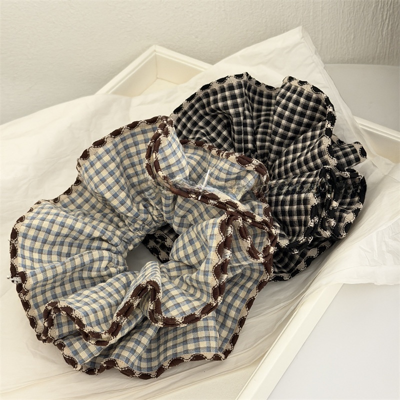 Women's Comfortable Cloth Hair Tie Everyday Wear Blue Black Plaid