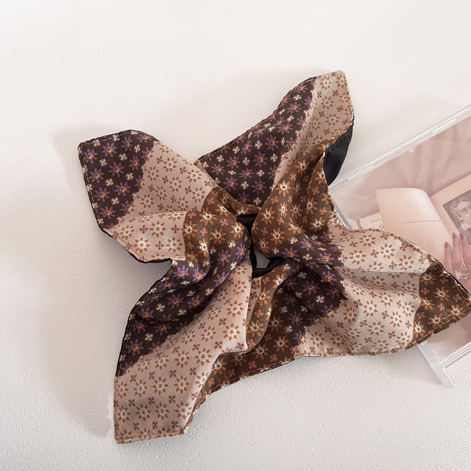 Women's Retro Patchwork Floral Hair Ties Aesthetic Color Block Cloth Bands