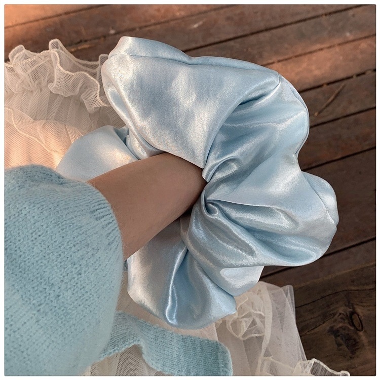 Women's Elegant Glossy Satin Hair Scrunchies Cream Solid Color