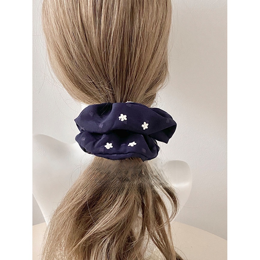 Women's Spring Tulle Hair Tie Navy Blue Ditsy Floral Embroidery