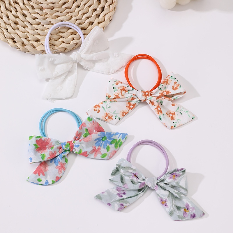 Girls Elastic Cloth Hair Ties Set For Daily Wear Cartoon Butterfly Bow Knot