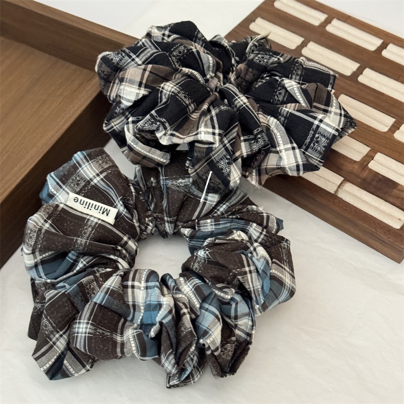 Women's Stylish Cloth Scrunchie Hair Accessories Blue Yellow Plaid