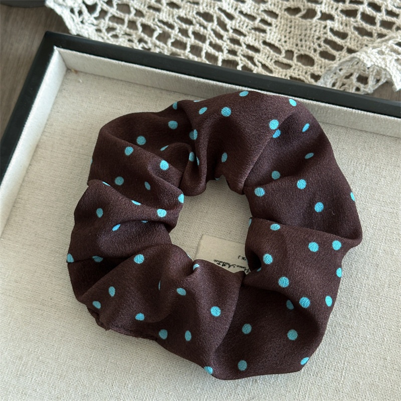 Women's Large Polka Dot Satin Headband French Coffee Black Ethnic Hair Tie