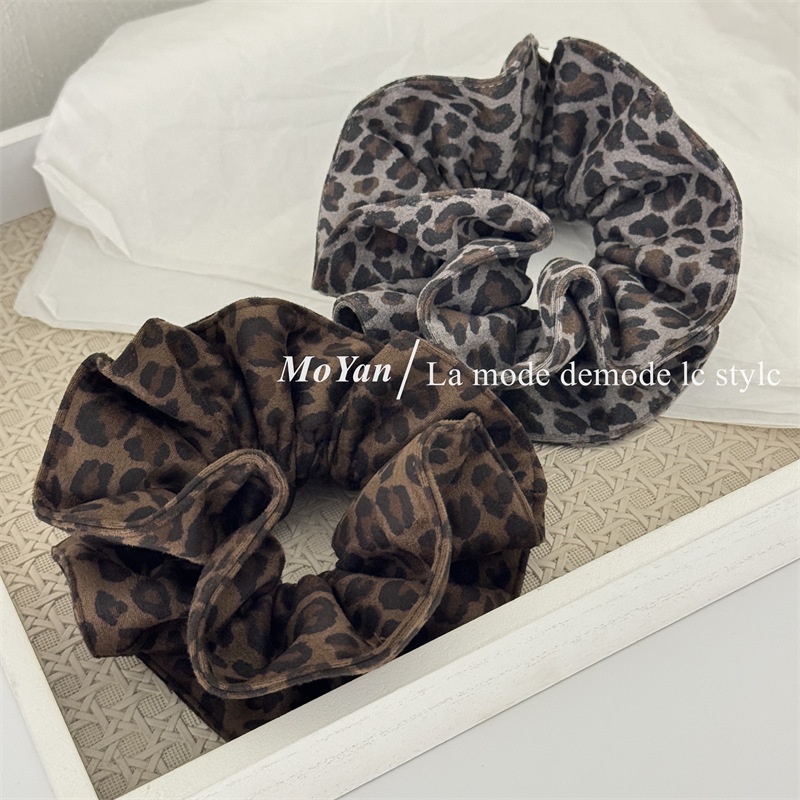 Women's Soft Suede Double Layer Ponytail Hair Ties Retro Leopard Print