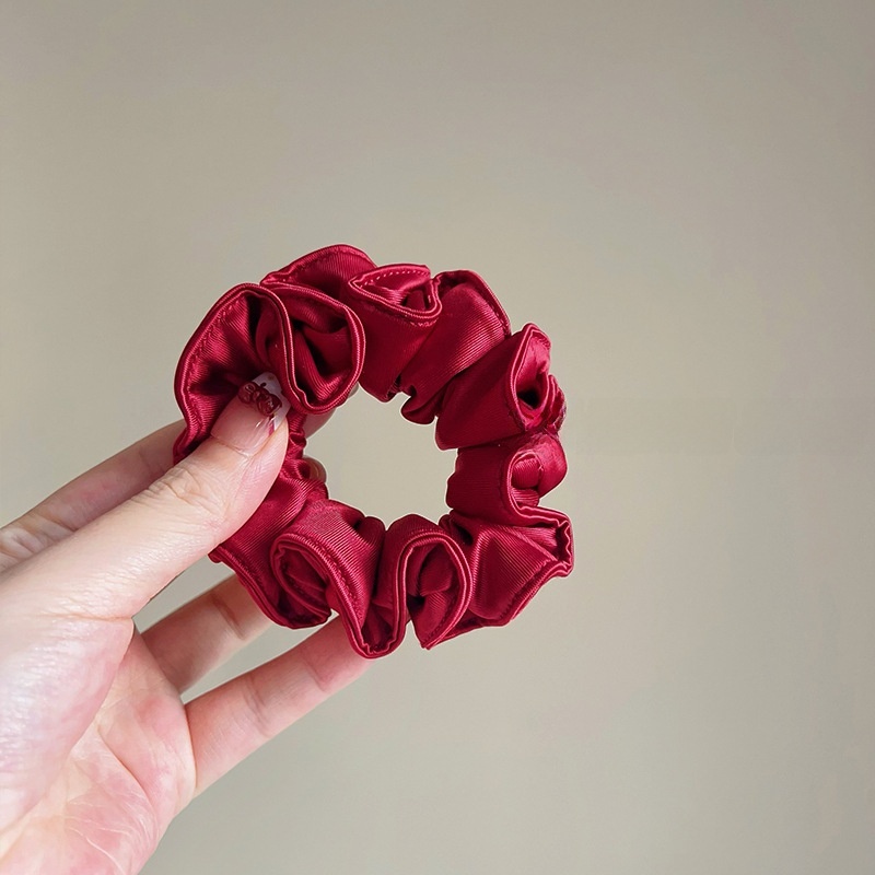 Women's Autumn Smooth Satin Hair Tie Scrunchie Solid Black Red Coffee