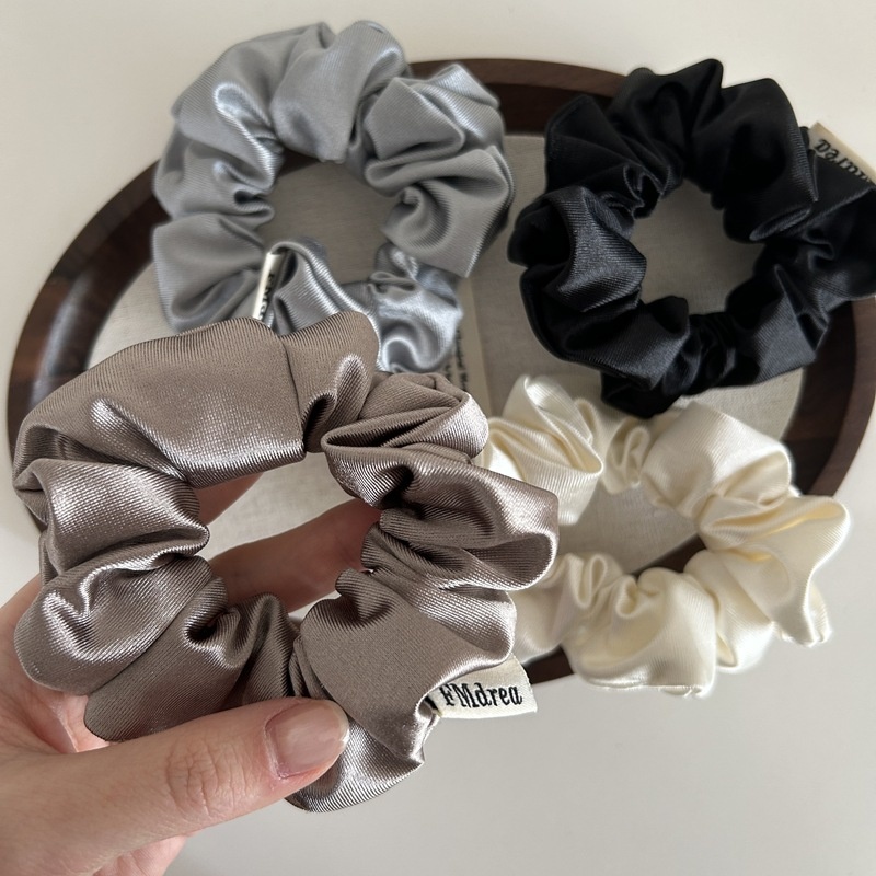 Women's Elegant French Style Satin Spring Hair Tie Solid Black