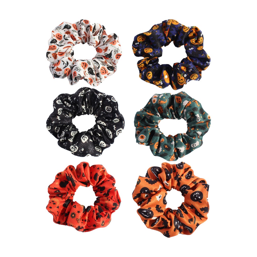 Women's Halloween Fabric Hair Ties Black Skeleton Head Dark Style