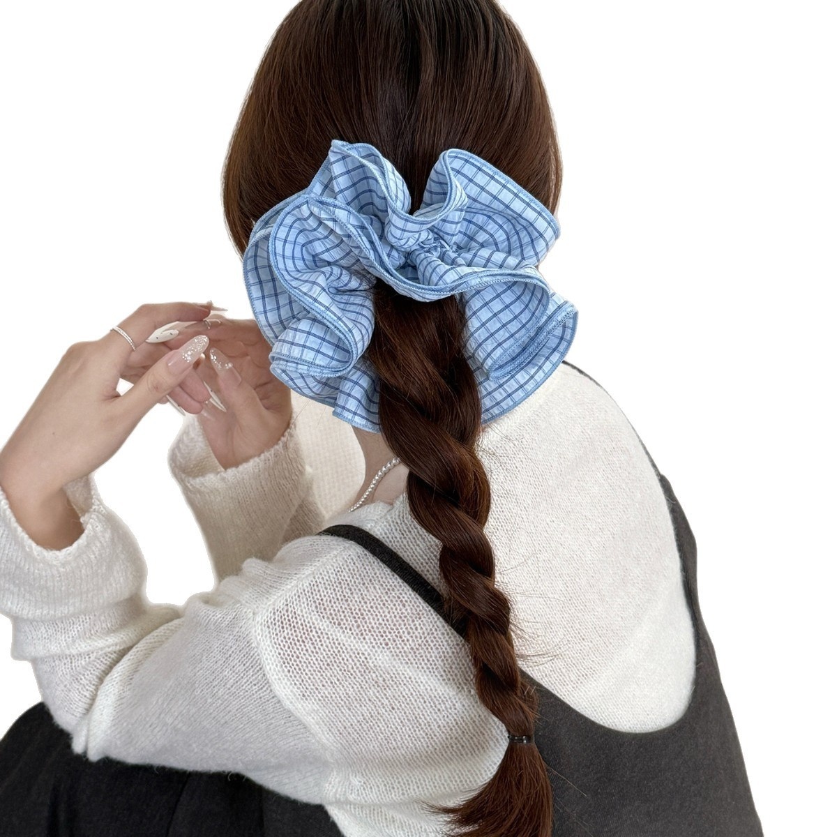 Women's Spring Cloth Hair Tie Daily Accessories Black Plaid Stripe